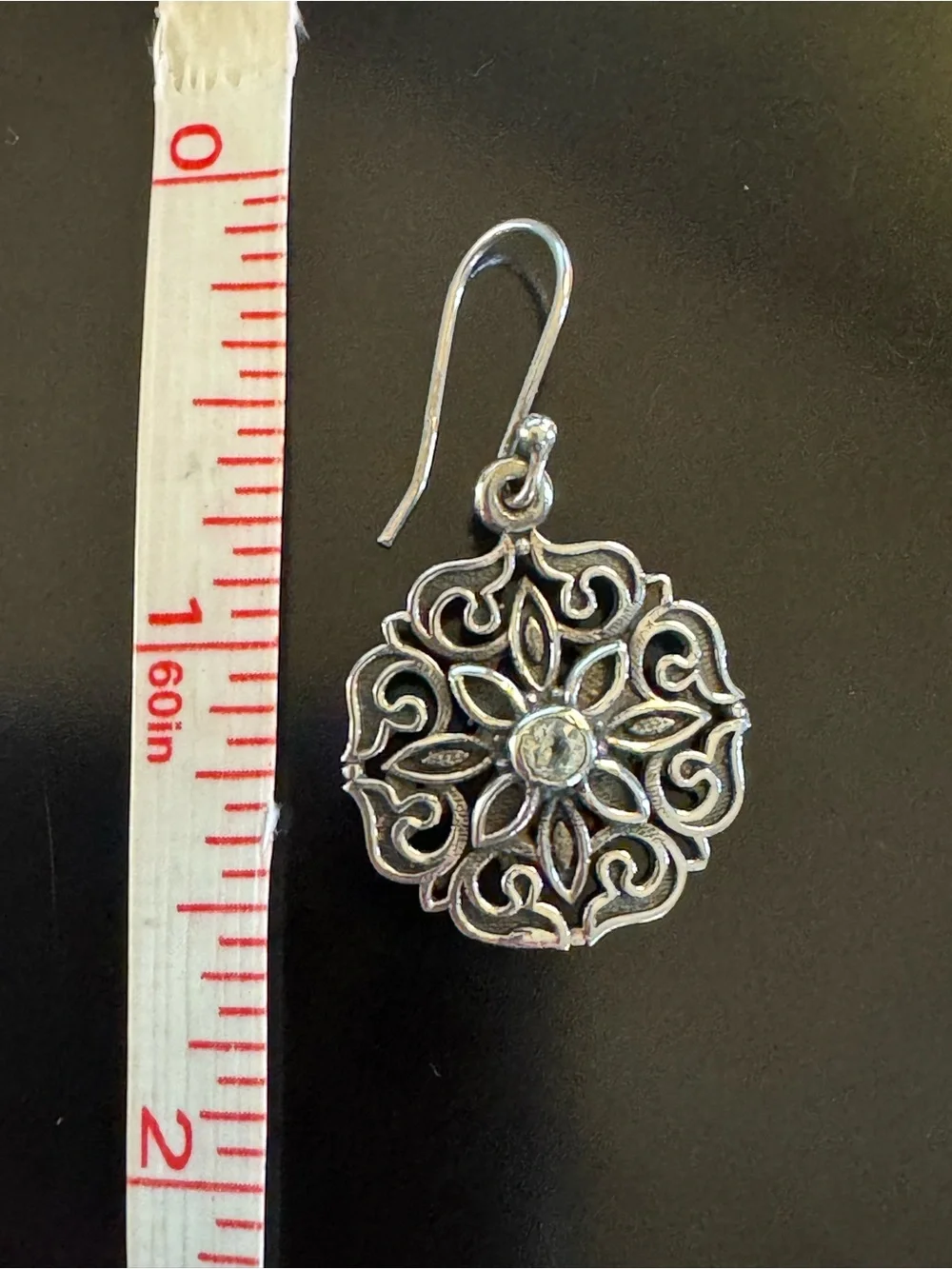 Sterling Silver Filigree Topaz Dangle Earrings - Floral Scrollwork - 1.5”